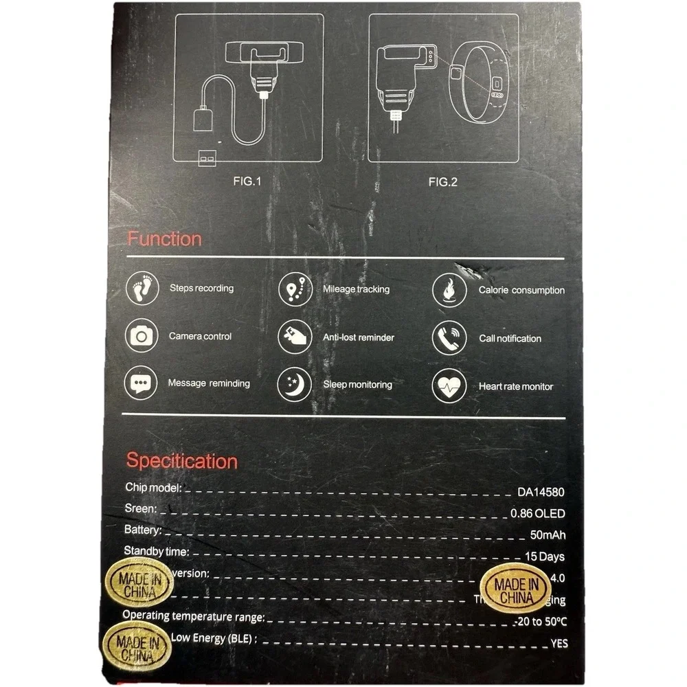 BAND Smart Bracelet Bluetooth Fitness Tracker‎ Black NIB Heart Rate Monitor +